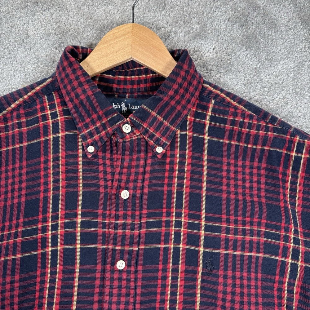 Vintage Polo Ralph Lauren Blake Shirt Mens XL Blue Red Plaid Long Sleeve 90s